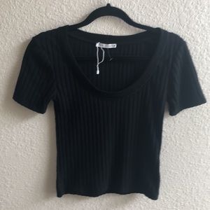Zara Ribbed Short Sleeve Top (Size Small) NWOT
